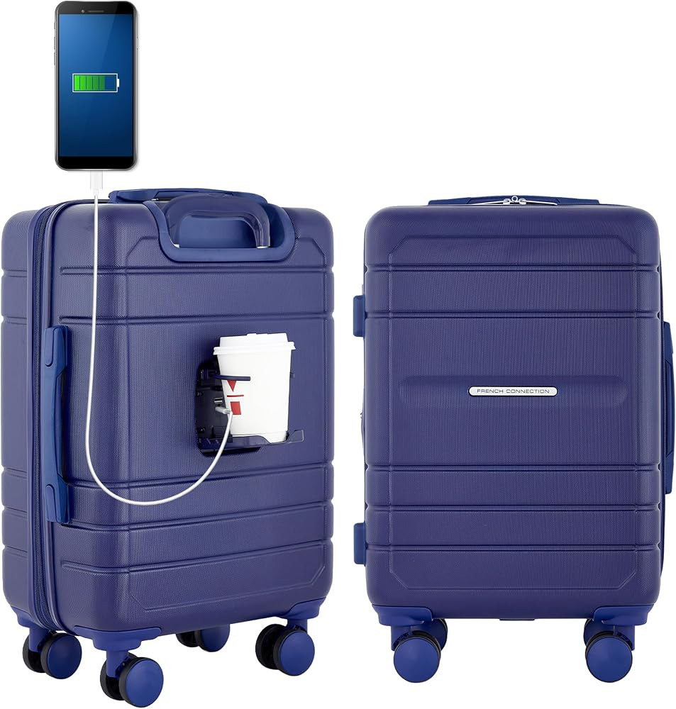French Connection St. Martin Carry-On Luggage with Cup Holder/USB Ports, Blue Depths | Amazon (US)