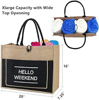 Amazon.com: BeeGreen Jute Beach Bag for Women Hello Weekend Vibes Extra Large 20'' x 16'' x 7.25'... | Amazon (US)