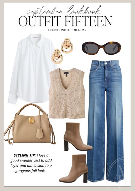 Fall outfit idea perfect for grabbing lunch with friends. I love this cashmere vest and pleat front jeans. 

#LTKstyletip #LTKSeasonal #LTKworkwear