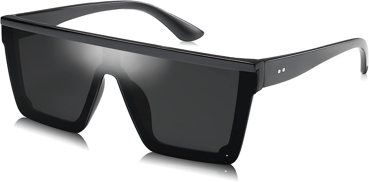 SOJOS Square Oversized Goggle Sunglasses Women Thick Frame Flat Top Mirrored Siamese Lens MAXIMA SJ2 | Amazon (US)