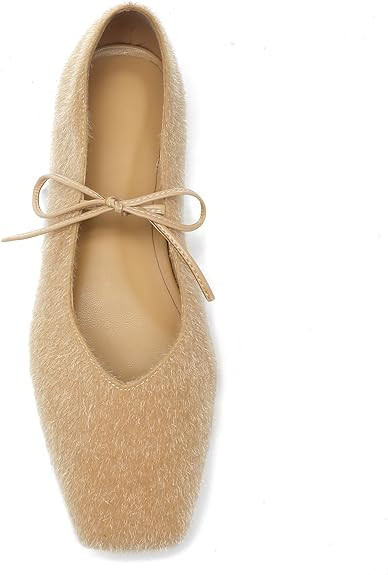 Lace Up Square Toe Ballet Flats for Women Cute Bow Slip On Mary Jane Flats Casual Ballerina Shoes | Amazon (US)