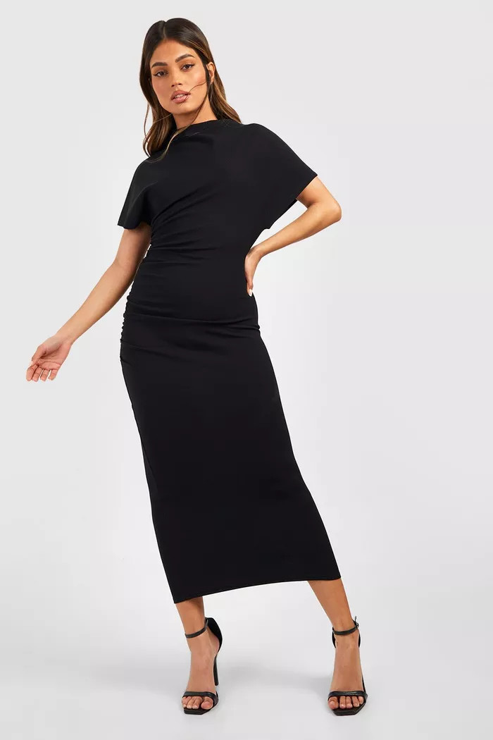 High Neck Ruched Front Crepe Midaxi Dress | Boohoo.com (UK & IE)