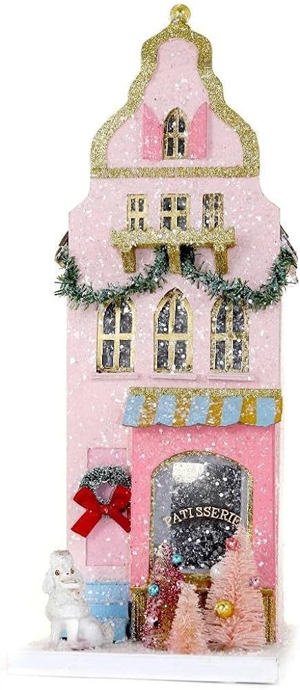 Pale Pink Patisserie Bakery Shop with Poodle Christmas Village Store House, Multicolor | Amazon (US)