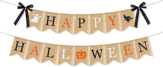 Highly Recommended Happy Halloween Burlap Banner - Multicolored Design Pumpkin Witch Halloween Pa... | Amazon (US)