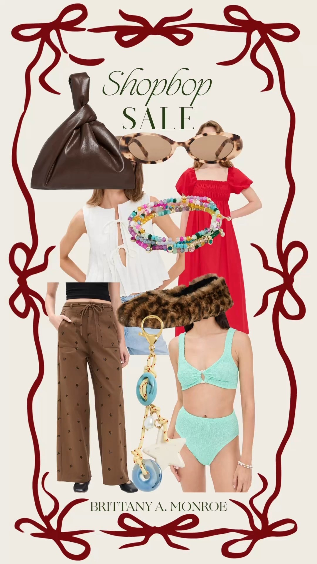 My favorite Shopbop sale items! These bow pants, this mint swimsuit for your winter vacation or save for summer, this red dress for holiday or spring, these leopard slippers, this white bow top, & these oval sunglasses for  stocking stuffer! 

#LTKGiftGuide #LTKSaleAlert #LTKHoliday
