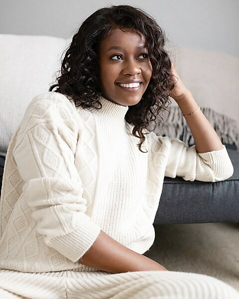 Express X You Cable Knit Mock Neck Sweater | Express