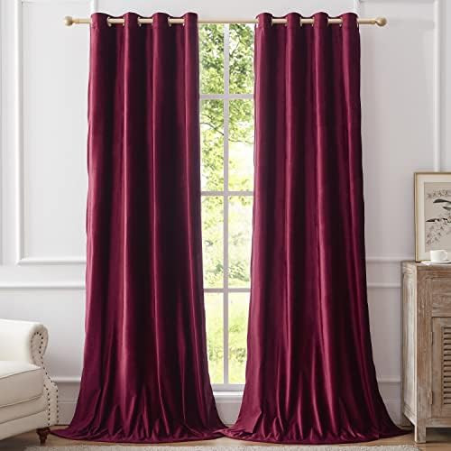 Burgundy Curtains 95 inch Length- Living Room Red Velvet Blackout Window Drapes Curtains Thermal ... | Amazon (US)