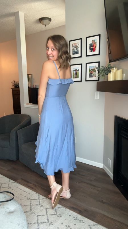 Love this wrap style dress! The material is super lightweight and securely ties on the side. Adjustable straps and all! True to size - wearing a small tall. 

#LTKstyletip #LTKfindsunder100 #LTKwedding