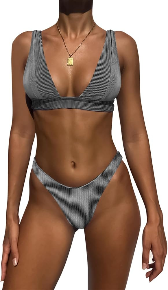 Bathing Suits for Women Deep V Neck Sexy Two Piece Bikini Sets for Women Thong Halter Cheeky Swim... | Amazon (US)
