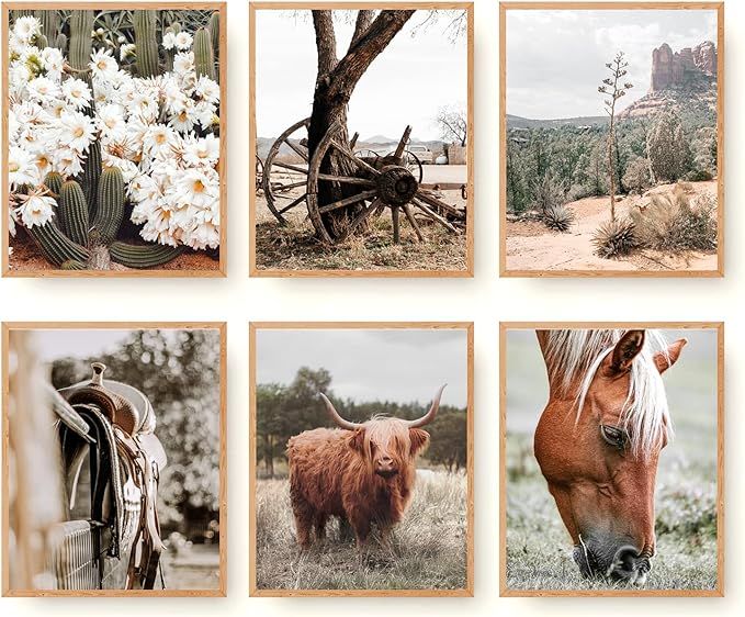 Nature Western Highland Cow Wall Art Prints Set of 6 Country Pictures Canvas Decor Horse Cactus D... | Amazon (US)
