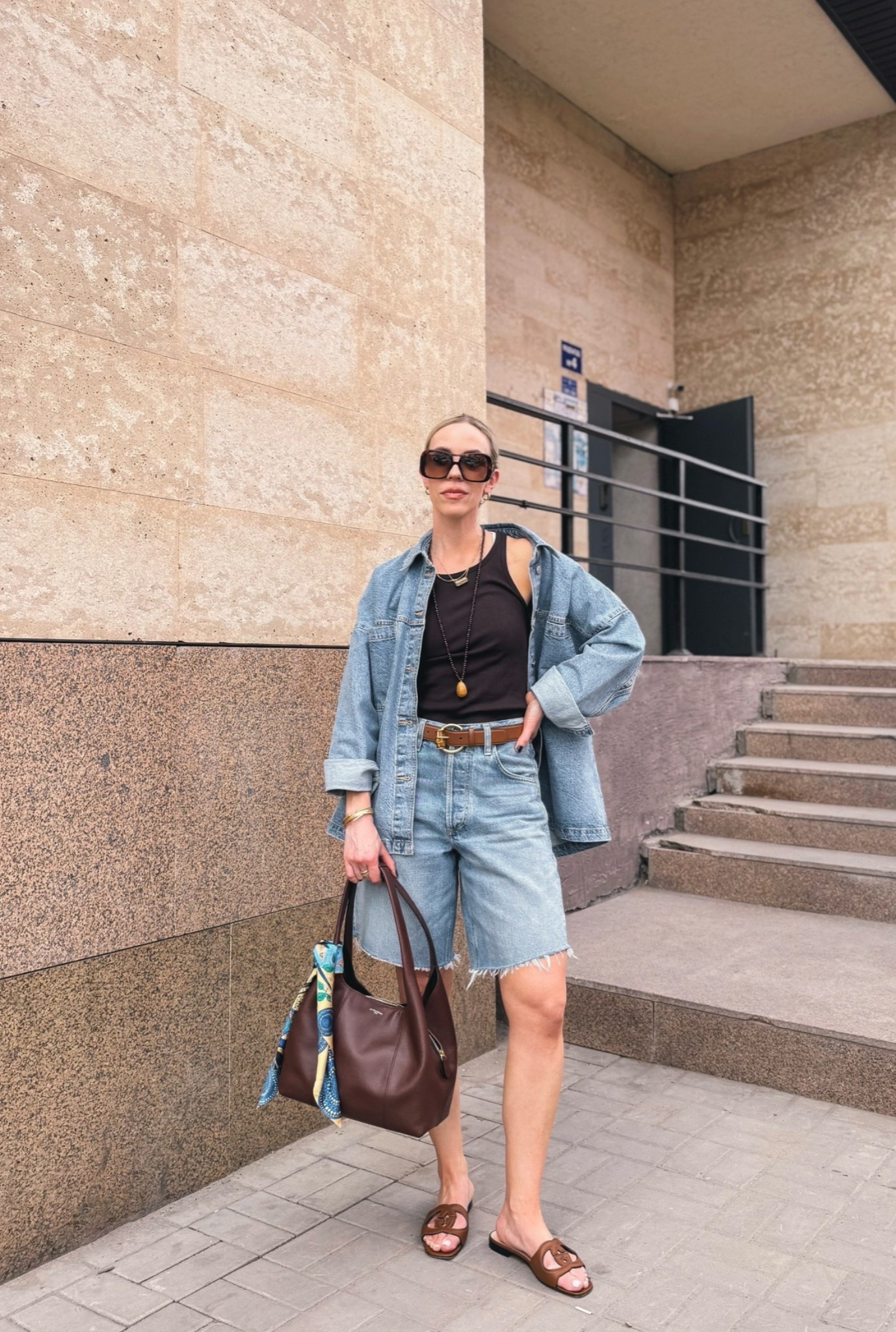 All denim outfit, denim on denim, denim bermuda shorts, Gucci sandals

#LTKSeasonal #LTKOver40 #LTKSaleAlert