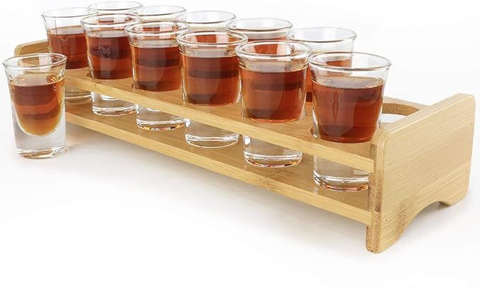 Shot Glass Set 12pcs 1oz/30ml Clear Shot Glass with Bamboo Shot Glass Holder for Party, Club, Coc... | Amazon (US)