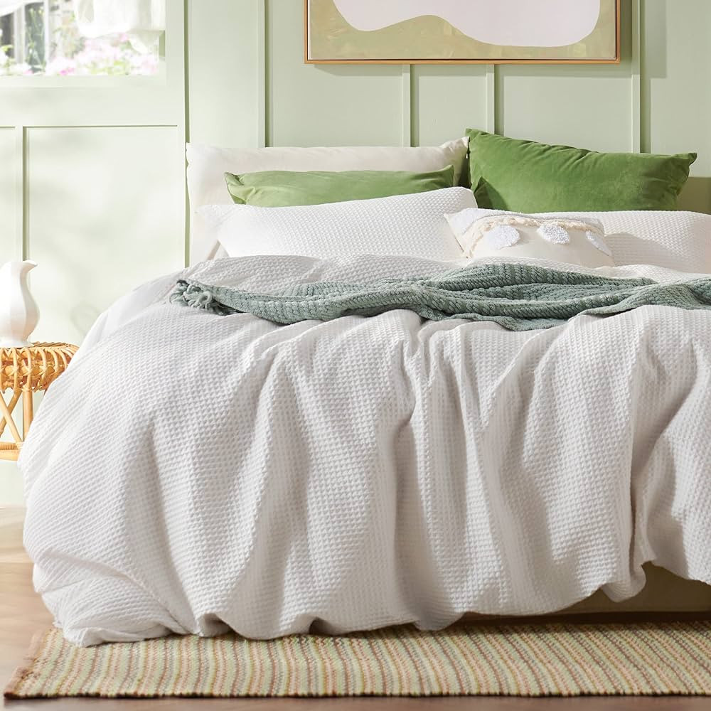Bedsure Cotton Duvet Cover Queen - 100% Cotton Waffle Weave Coconut White Duvet Cover Queen Size,... | Amazon (US)