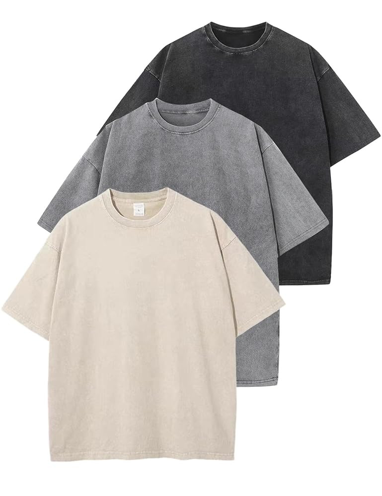 Arssm 3 Pack Men Oversized T Shirts Vintage Tee Loose Fit Short Sleeve Casual Streetwear Baggy Wa... | Amazon (US)