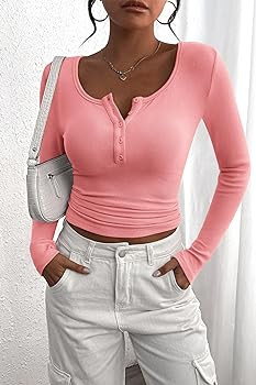 PRETTYGARDEN Women's 2026 Fall Long Sleeve Henley T Shirts Button Ribbed Knit Slim Fit Basic Tops... | Amazon (US)