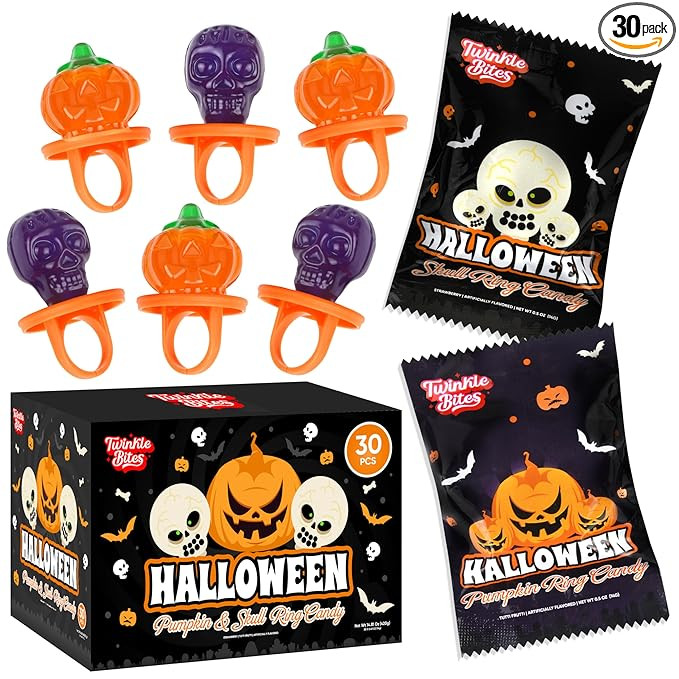 30 Pack Halloween Ring Candy - Individually Wrapped Holiday Themed Pumpkin And Skull Lollipops ... | Amazon (US)