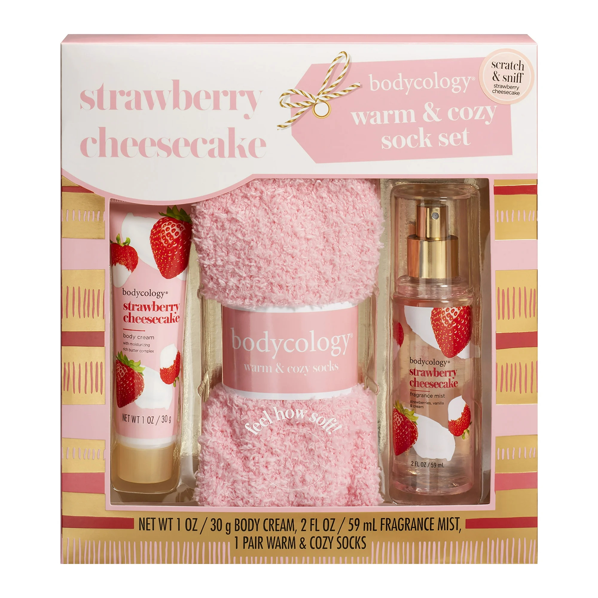 Bodycology Strawberry Cheesecake Warm and Cozy Sock Set, 3 Pieces - Walmart.com | Walmart (US)