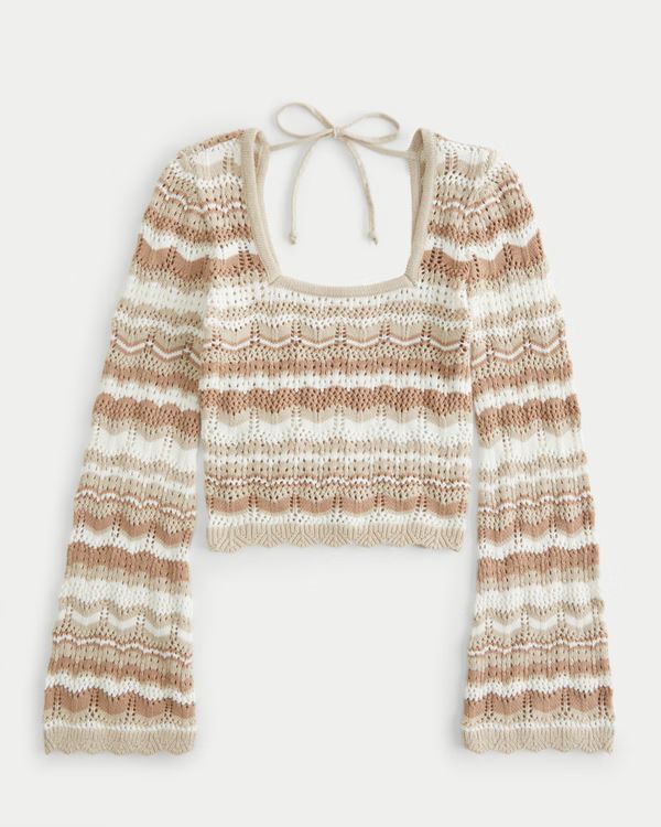 Long-Sleeve Square-Neck Crochet Sweater | Hollister (US)