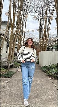 ETCYY Womens Striped Sweaters Fall 2022 Batwing Long Sleeve Side Slit Oversized Crew Neck Knit Pu... | Amazon (US)