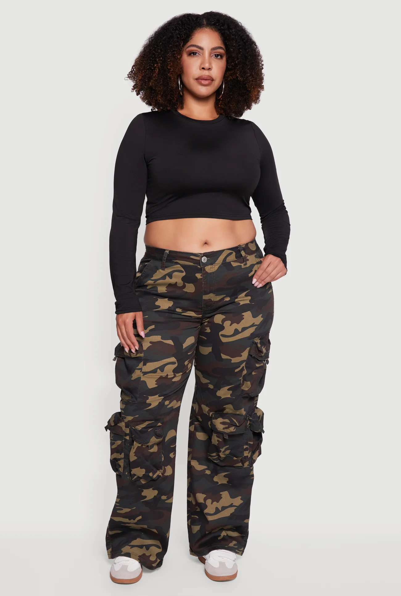 Plus Size Camouflage Print Wide Leg Cargo Pants | Rainbow Shops