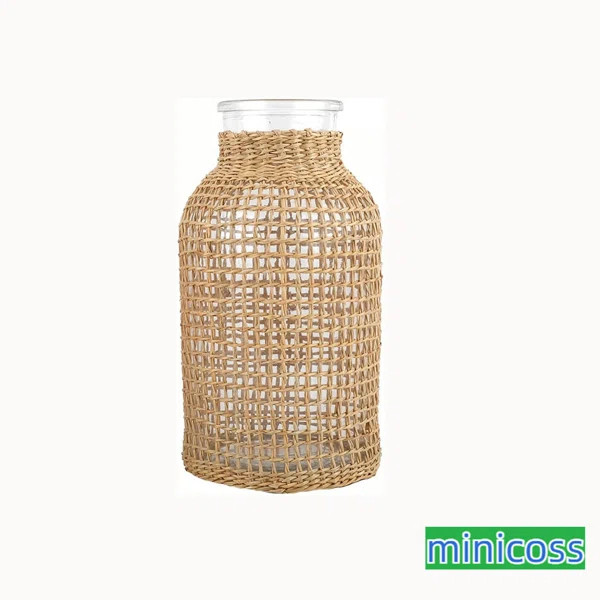 Flower Wicker Vase Glass Desktop Flower Vase Rattan Woven Vase Flower Basket Glass Pot Seagrass W... | Wayfair Professional