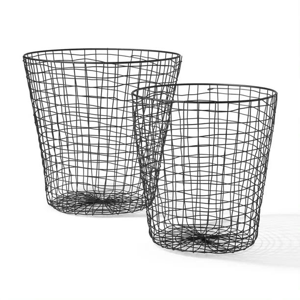 MoDRN Nordic Blush Woven Iron Wire Large and Small Round Floor Storage Baskets, Set of 2 | Walmart (US)