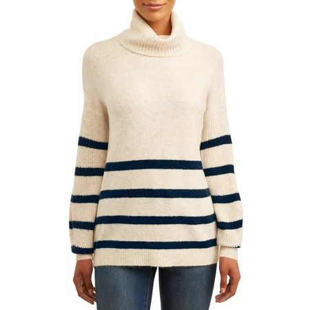 Time and Tru Women's Striped Cowl Neck Tunic Sweater | Walmart (US)