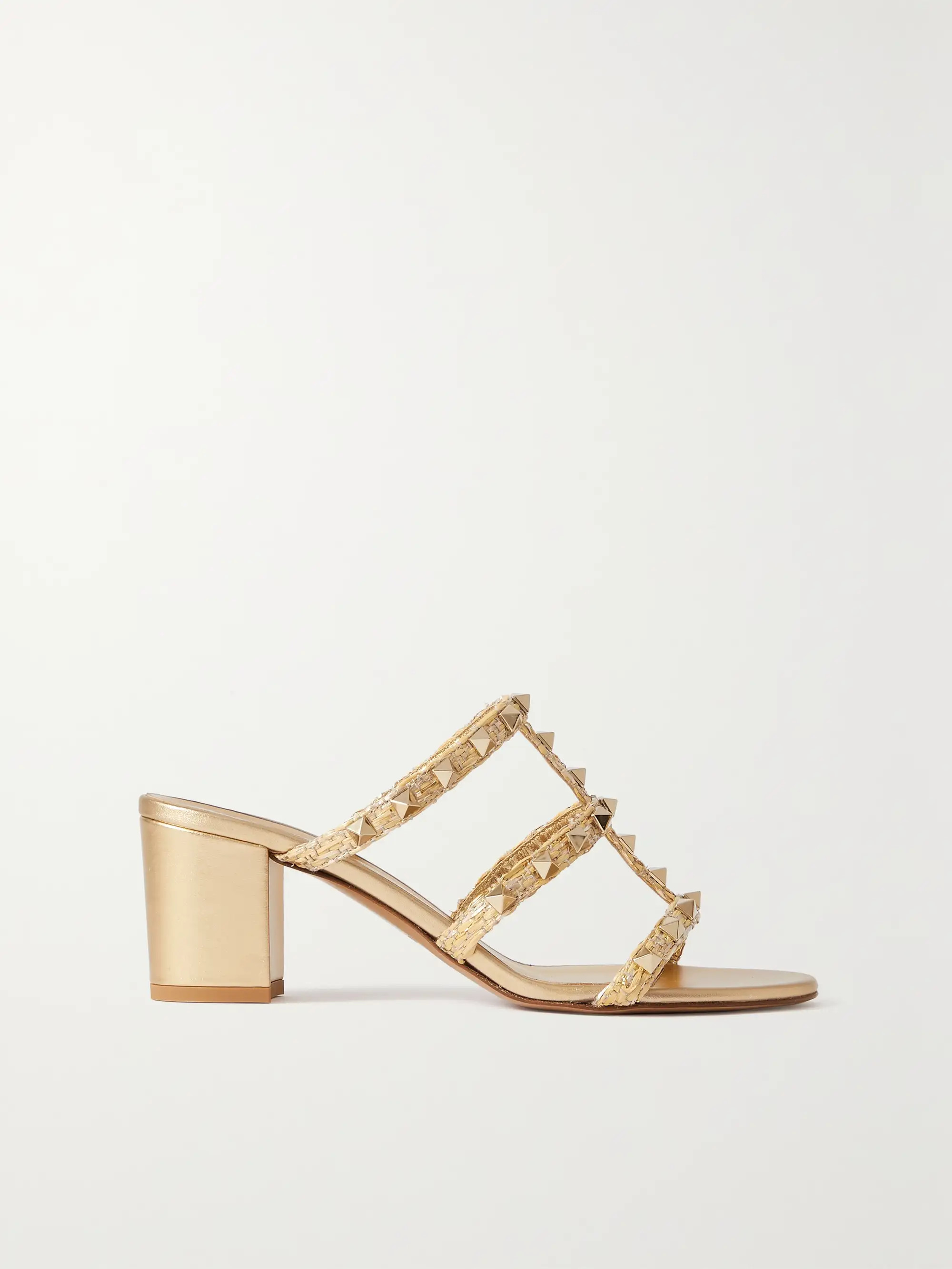 Valentino Garavani Rockstud 60 metallic raffia and leather sandals | NET-A-PORTER (UK & EU)