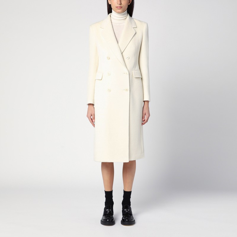 Cream double-breasted coat in alpaca blend | The Double F