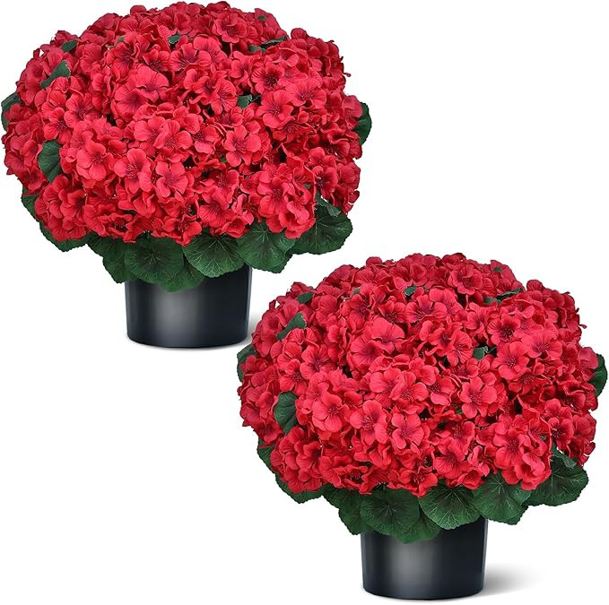 18" Artificial Geraniums Topiary - 2 Set for Front Porch Decor,Faux Silk Flowers Bushes UV Resist... | Amazon (US)