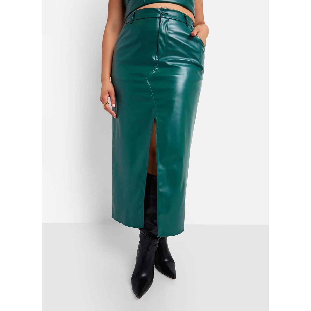 Rebdolls Women's Wynona Vegan Leather Front Slit Maxi Bodycon Skirt | Target