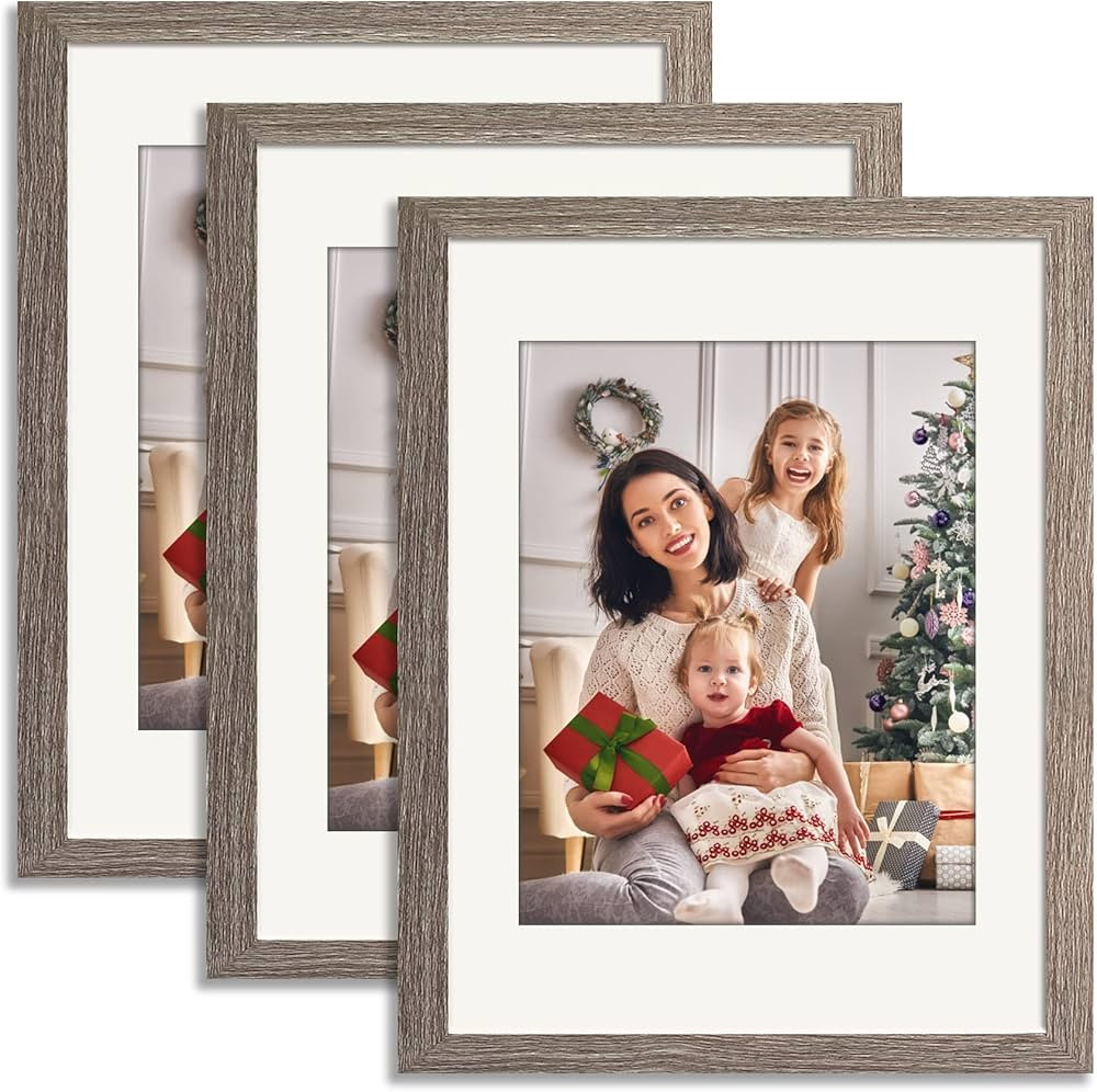 YK Artwood 11x14 Picture Frame Set of 3 Gray , Made of Solid Wood 8x10 with Mat or 11x14 Without Mat | Amazon (US)