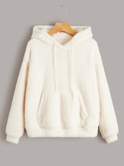 Drop Shoulder Kangaroo Pocket Drawstring Flannel Hoodie SKU: sw2108145639774064(1000+ Reviews)$11... | SHEIN