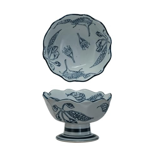 Creative Co-Op Botanical Bliss Stoneware Bowl, Blue and White | Amazon (US)