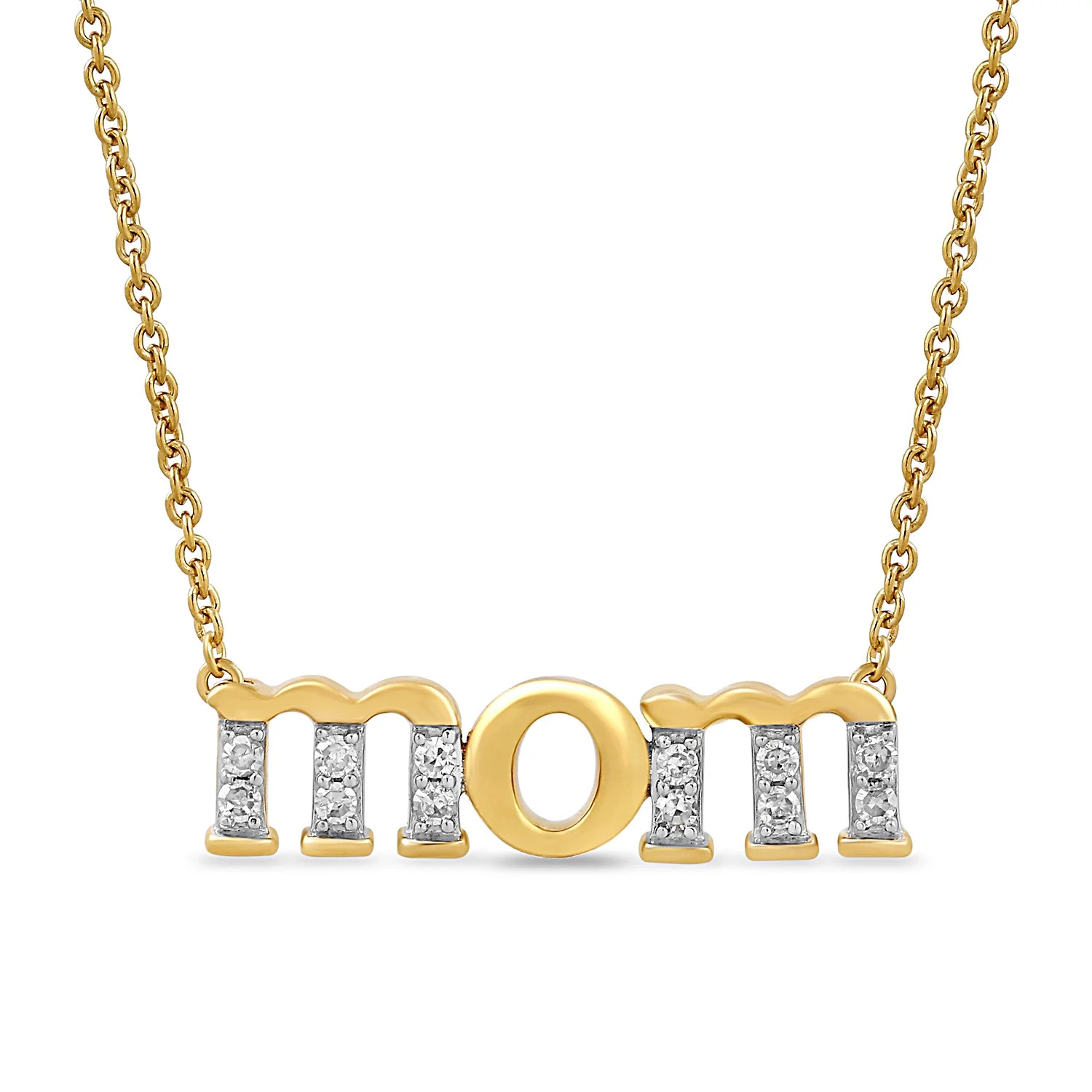Brilliance Fine Jewelry Lab-Grown Diamond "Mom" Pendant Necklace in Yellow Gold-Plated Silver | Walmart (US)