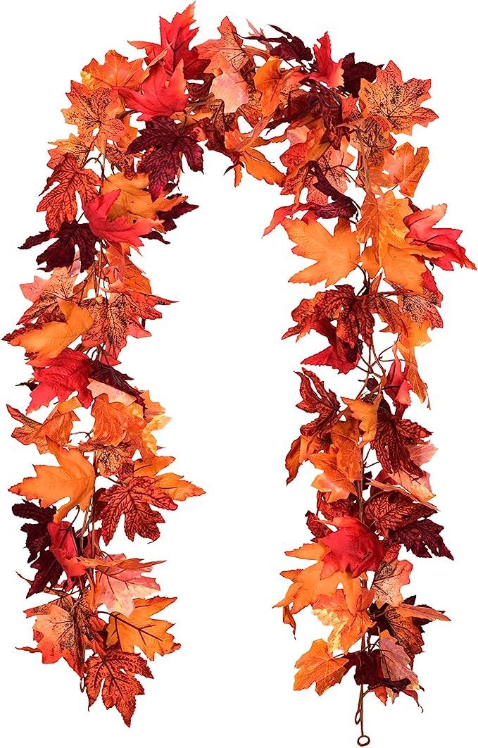 DearHouse 2 Pack Fall Garland Maple Leaf Hanging Vine Garland Artificial Autumn Foliage Garland T... | Amazon (US)