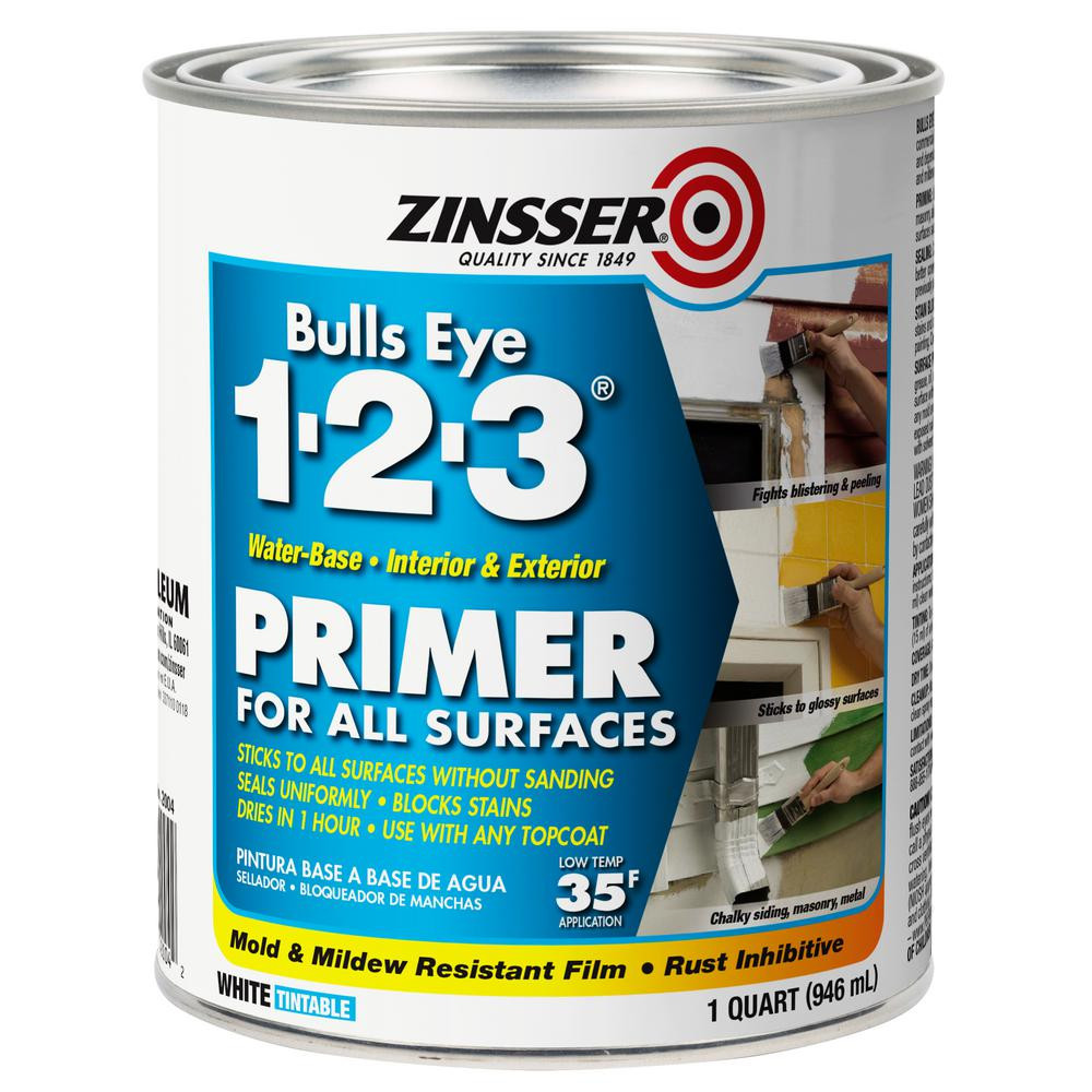 Bulls Eye 1-2-3 1 qt. White Water-Based Interior/Exterior Primer and Sealer | The Home Depot