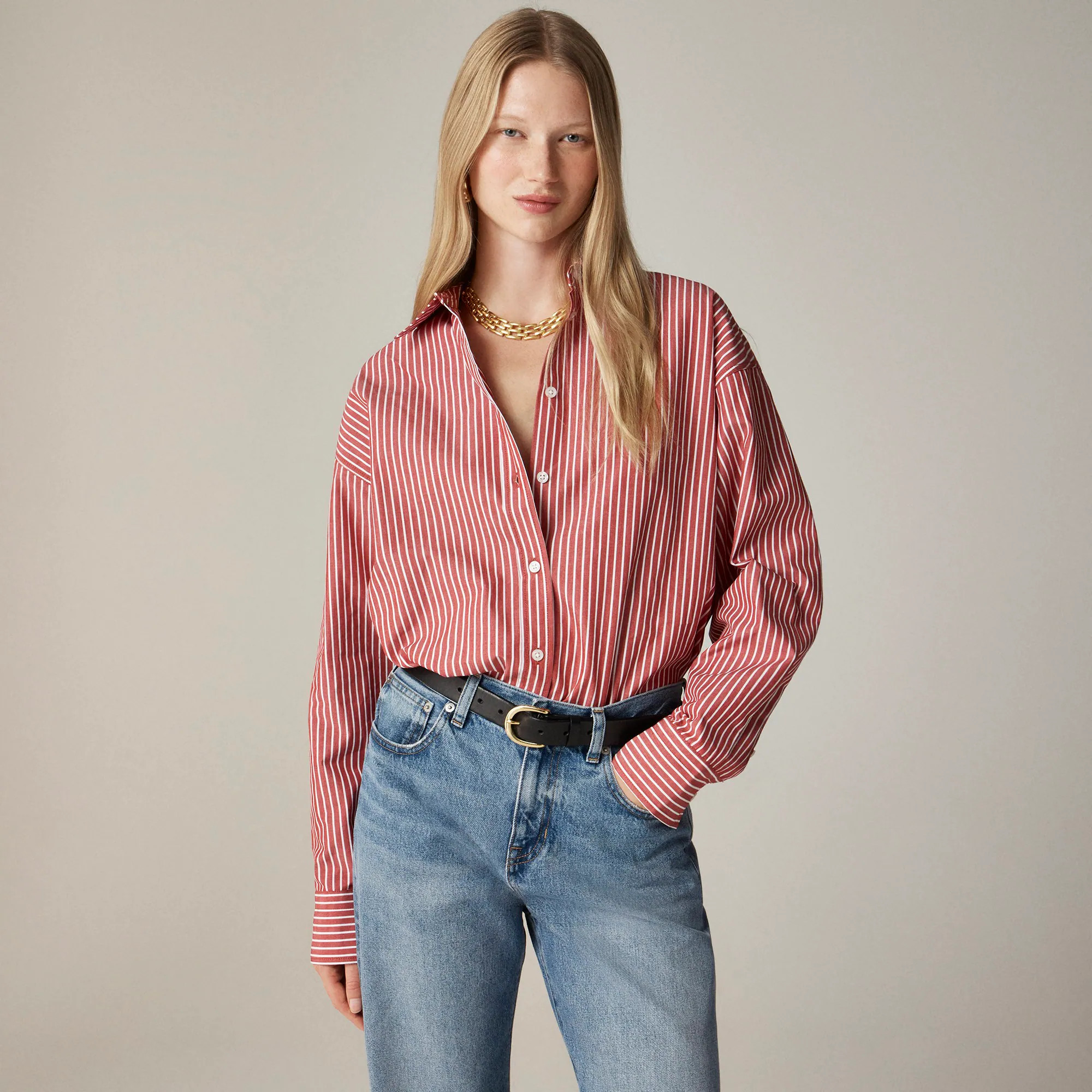 Étienne oversized shirt in striped cotton poplin | J. Crew US