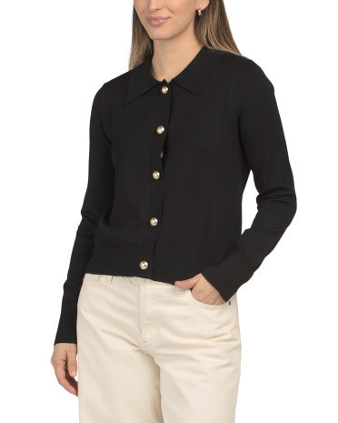 Collared Gold Tone Button Cardigan Sweater for Women | Viscose | Marshalls