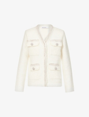 Rhinestone-trimmed button-embellished knitted cardigan | Selfridges
