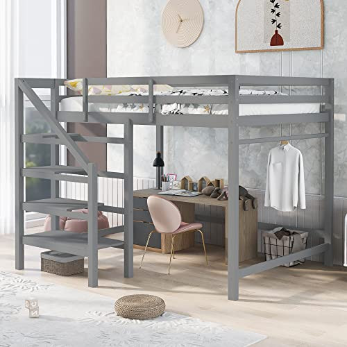Lostcat Stairway Full Size High Loft Bed with Storage Staircase and Clothes Hanger for Kids/Adult... | Amazon (US)