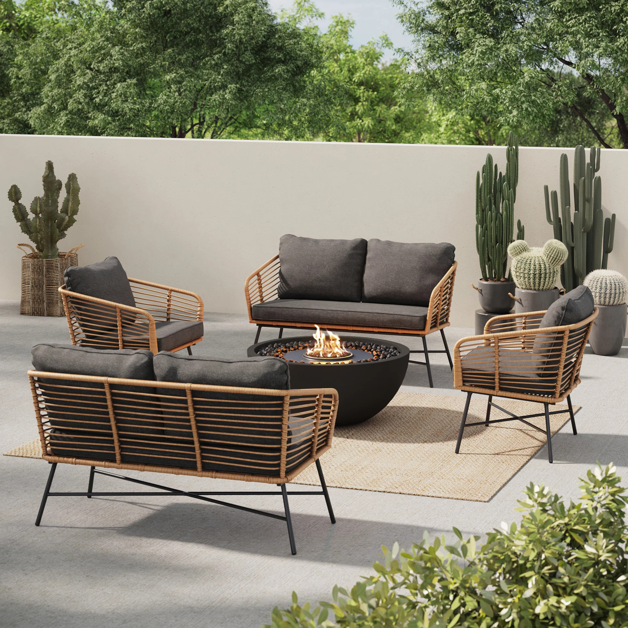 Set of 2 Outdoor Wicker Couches & 2 Arm Chairs | Nathan James