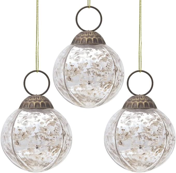 3 Pack | Luna Bazaar Small Mercury Glass Ball Ornament (2-inch, Silver, Penina Design) - Great Gi... | Amazon (US)
