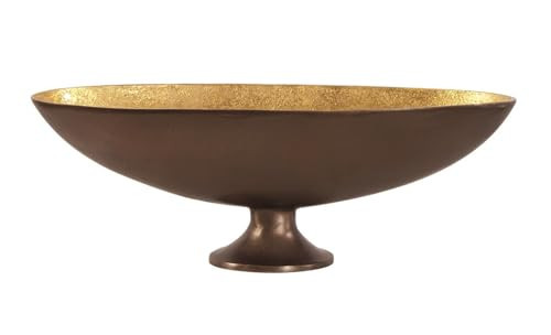 Howard Elliott Oblong Gold Footed Bowl for Centerpiece, Decorative Bronze Footed Bowl with Gold Luster Inside for Kitchen Counter, Console Table, Dining Table & Flower Décor, Medium | Amazon (US)