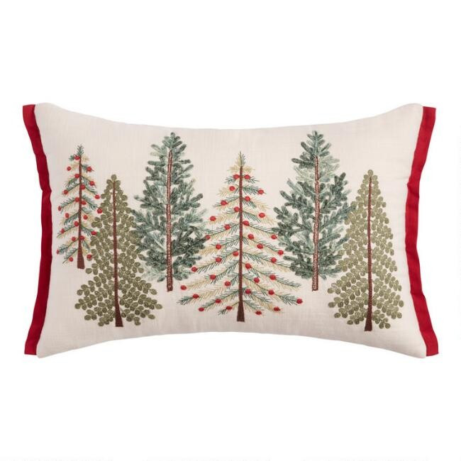 Pier Place Red and Green Beaded Trees Lumbar Pillow | World Market