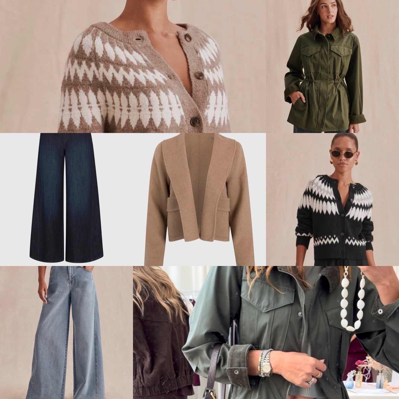 My splendid fall picks!
🍁 🍁 🍁 🍂 🍃 
Wide leg jeans, fair isle, sweater, cardigan, Henley, barn, jacket