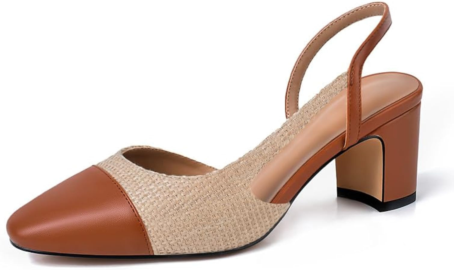 Slingback Heels for Women Nude Sling Back Pumps Two Tone Chunky Heel Shoes Cap Toe Slingbacks Hee... | Amazon (US)