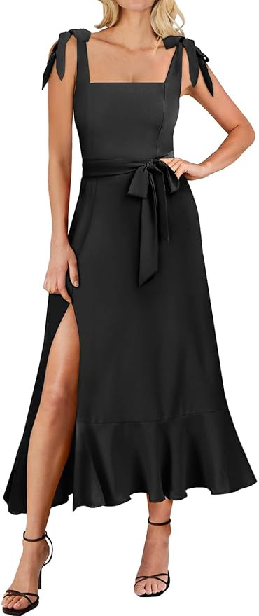 ANRABESS Women's Square Neck Ruffle Split Midi Elegant Formal Wedding Guest Cocktail Bridesmaid G... | Amazon (US)