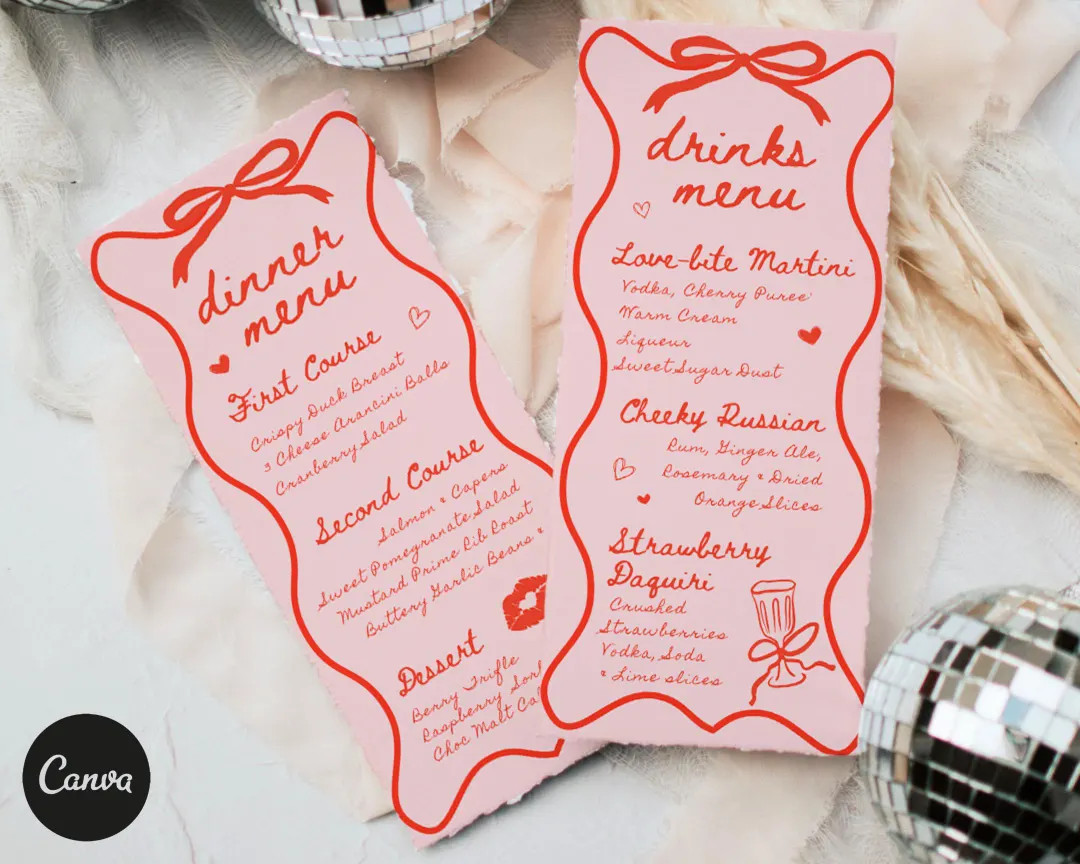 Printable Galentines Day Food Menu & Galentines Day Drinks Menu Templates, Galentines Lunch Menu ... | Etsy (US)