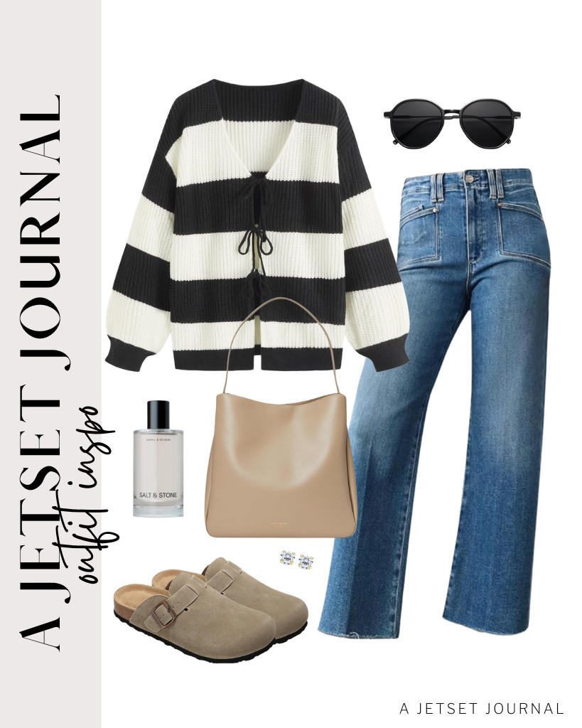 This combination of CIDER tie-front sweater and Astylish wide-leg jeans is also a cute outfit! Pair it with a kate spade New York Grace bag and these footbed clogs from Project Cloud. Don’t forget your SOJOS trendy hexagon sunnies! 

 #LTKSeasonal #LTKSaleAlert #LTKTravel